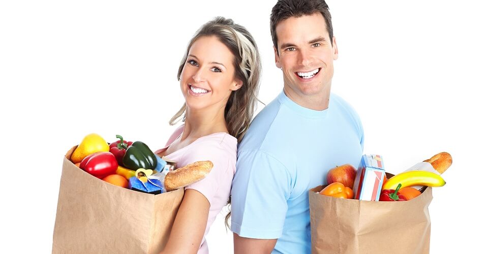 women and man doing grocery shopping